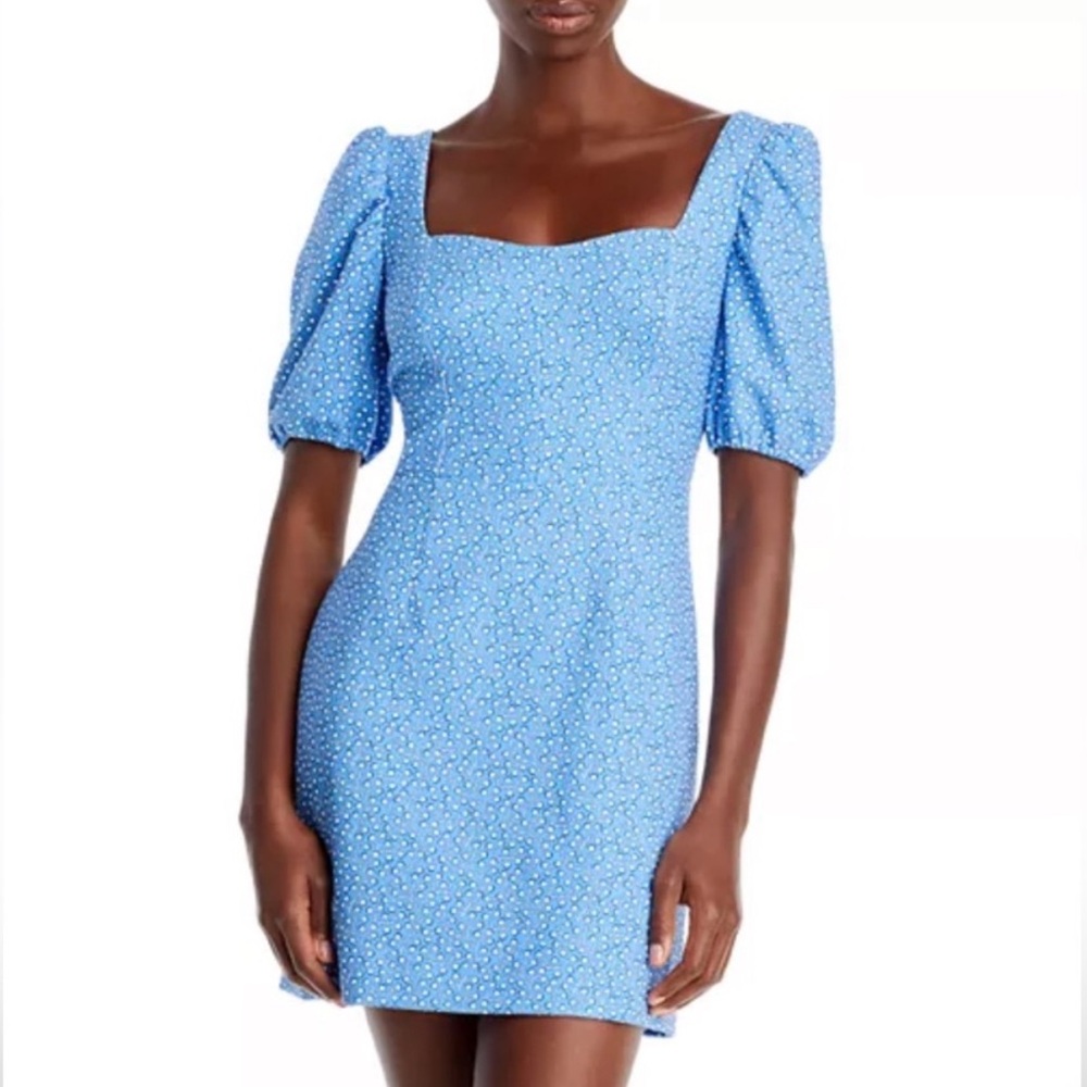 Whisper Blue Floral Puff Sleeve Prairie Dress Size 8 Cottagecore Romantic Midi